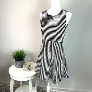 George Womens Fit & Flare Dress Black White Stripe Stretch Scoop Sleeveless S